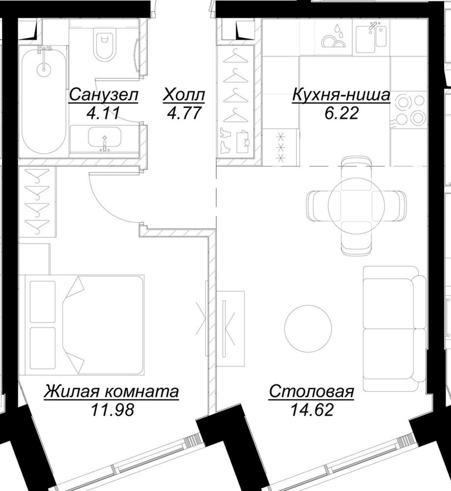 1-комнатная квартира с полной отделкой, 41.7 м2, 5 этаж, сдача 4 квартал 2024 г., ЖК MOD, корпус Stein - объявление 2191432 - фото №1