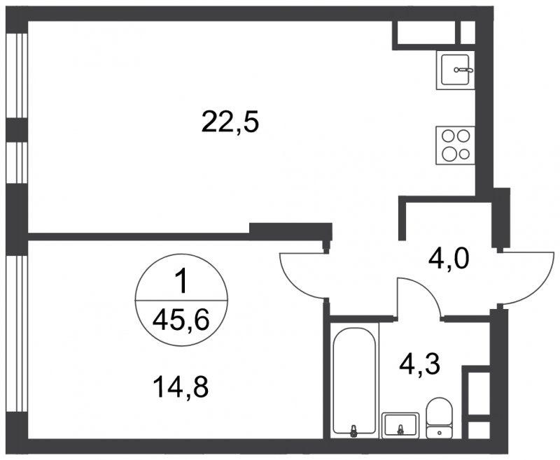 1-комнатная квартира с полной отделкой, 45.6 м2, 7 этаж, сдача 3 квартал 2025 г., ЖК город-парк Переделкино Ближнее, корпус 17-3 - объявление 2343295 - фото №1