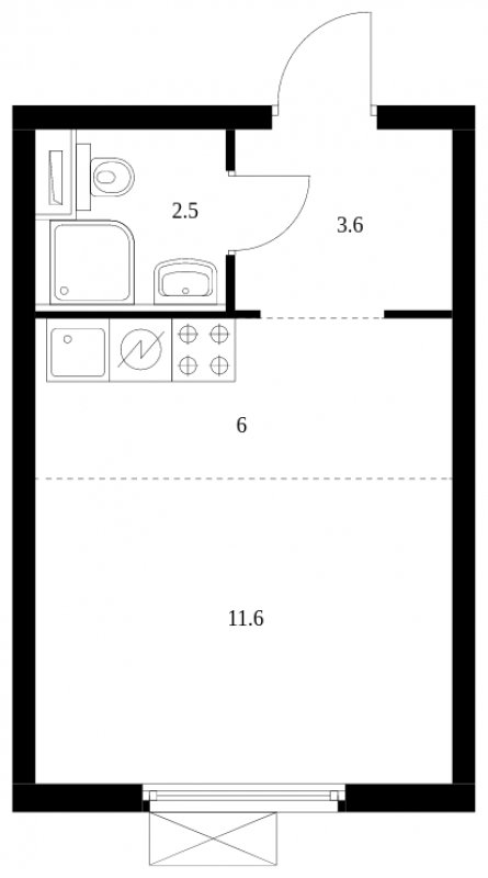 Студия с полной отделкой, 23.7 м2, 25 этаж, сдача 3 квартал 2024 г., ЖК Амурский парк, корпус 2 - объявление 1594870 - фото №1