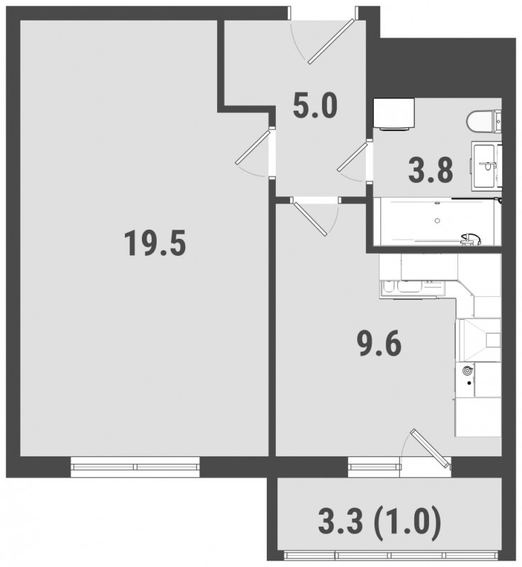 1-комнатная квартира с частичной отделкой, 38.9 м2, 23 этаж, дом сдан, ЖК ФоРест, корпус 3 - объявление 1293428 - фото №1