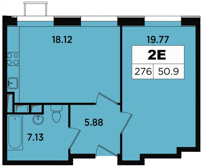 2-комнатные апартаменты без отделки, 50.9 м2, 13 этаж, дом сдан, ЖК Легендарный Квартал на Березовой  аллее, корпус 1 - объявление 1510620 - фото №1