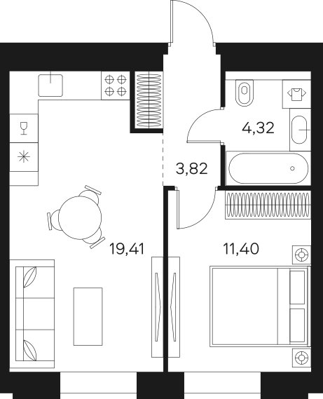 1-комнатная квартира без отделки, 38.95 м2, 16 этаж, сдача 4 квартал 2024 г., ЖК FØRST, корпус 1 - объявление 1968296 - фото №1