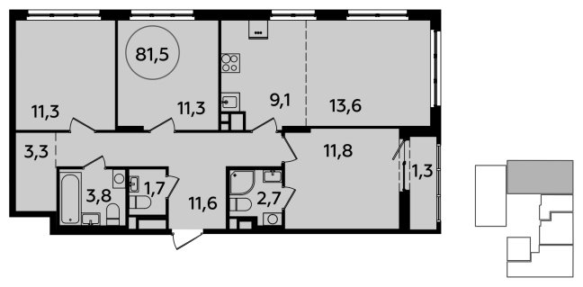 4-комнатная квартира (евро) с полной отделкой, 81.5 м2, 3 этаж, сдача 2 квартал 2024 г., ЖК Испанские кварталы, корпус 8.1 - объявление 1633381 - фото №1