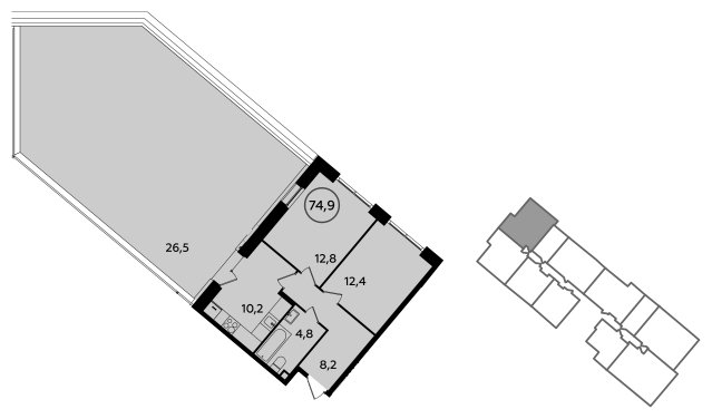 2-комнатная квартира с частичной отделкой, 74.9 м2, 2 этаж, сдача 2 квартал 2023 г., ЖК Прокшино, корпус 3.2 - объявление 1503152 - фото №1