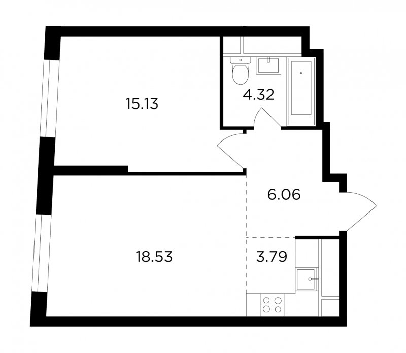 2-комнатная квартира без отделки, 47.83 м2, 19 этаж, дом сдан, ЖК КутузовGRAD 2, корпус 4 - объявление 1685964 - фото №1