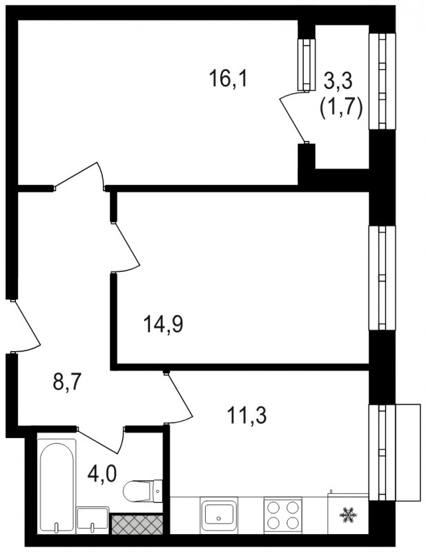 2-комнатная квартира без отделки, 56.7 м2, 4 этаж, сдача 3 квартал 2024 г., ЖК Михалковский, корпус 3 - объявление 1771509 - фото №1