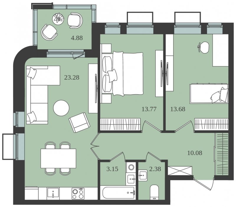 2-комнатная квартира без отделки, 68.78 м2, 4 этаж, сдача 1 квартал 2024 г., ЖК Мишино-2, корпус 10 - объявление 1812172 - фото №1