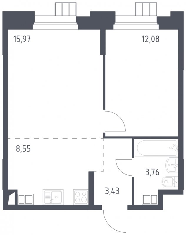 2-комнатные апартаменты с полной отделкой, 43.79 м2, 8 этаж, сдача 1 квартал 2023 г., ЖК Тропарево Парк, корпус 1.1 - объявление 1755369 - фото №1