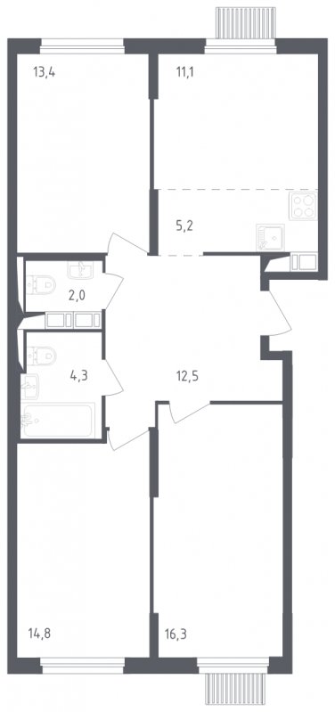 4-комнатная квартира с полной отделкой, 79.6 м2, 16 этаж, сдача 2 квартал 2024 г., ЖК Мытищи Парк, корпус 3 - объявление 1822549 - фото №1