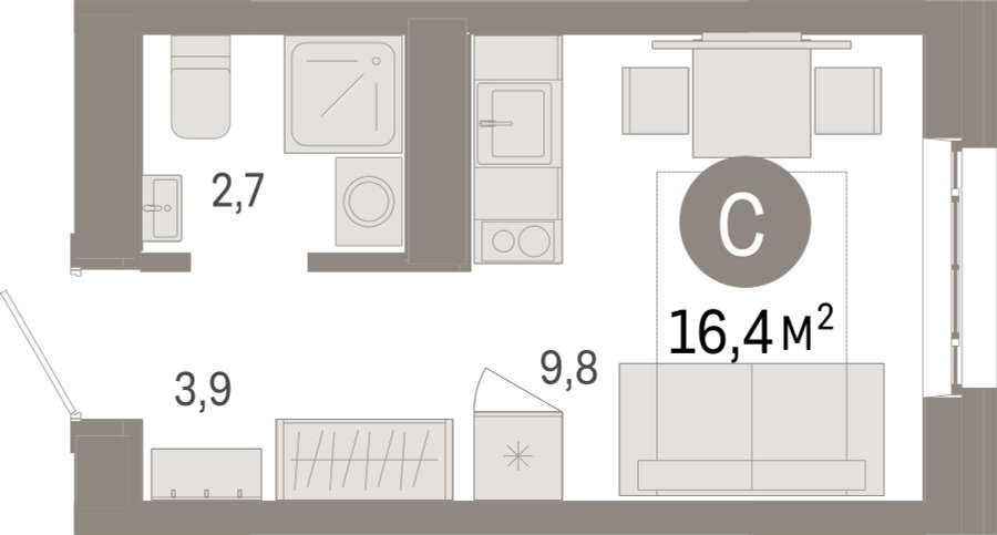 Студия с частичной отделкой, 16.4 м2, 10 этаж, сдача 3 квартал 2026 г., ЖК Квартал Метроном, корпус 1 - объявление 2342564 - фото №1