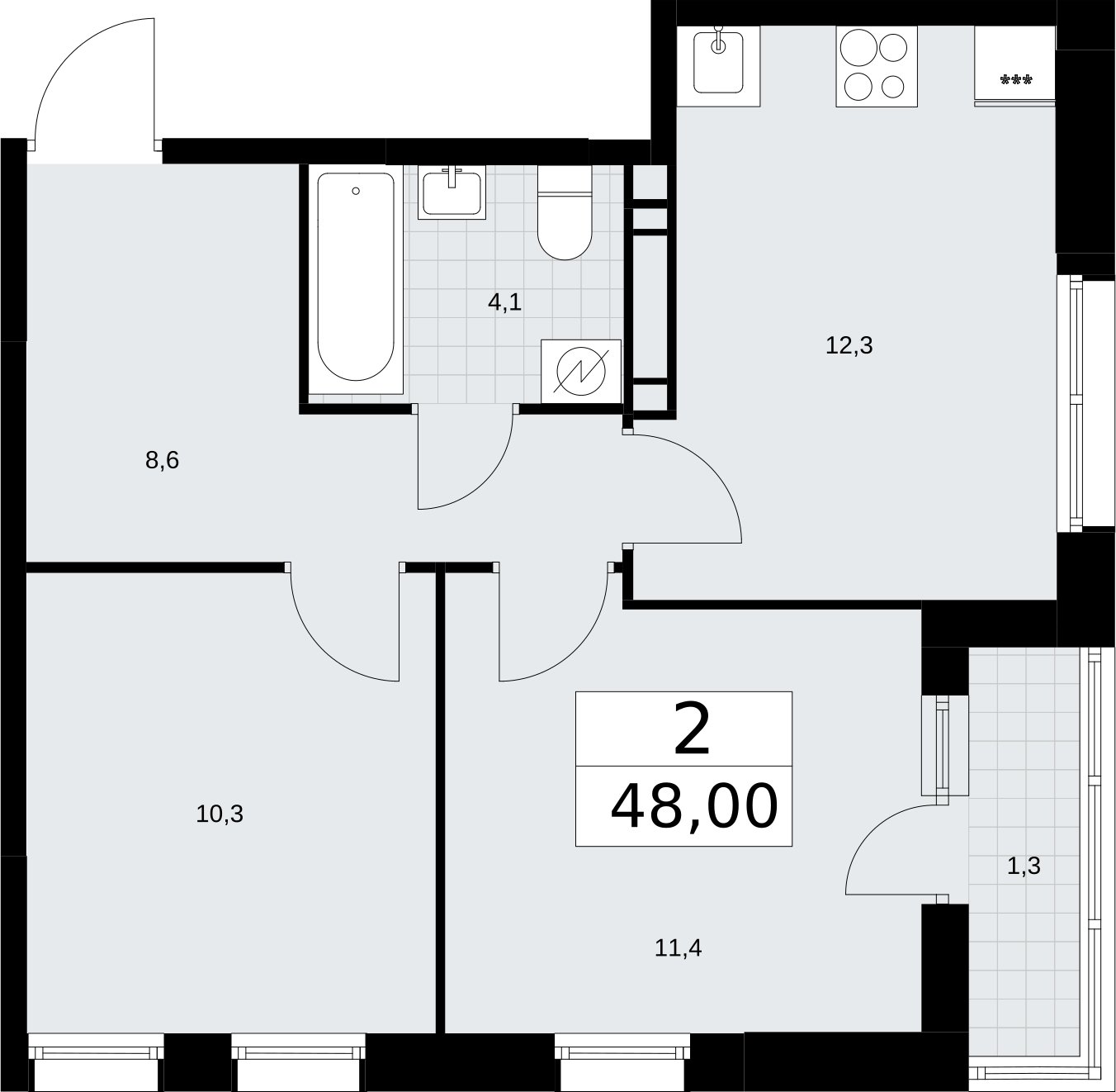 2-комнатная квартира без отделки, 48 м2, 10 этаж, сдача 3 квартал 2026 г., ЖК Родные кварталы, корпус 3.4 - объявление 2378698 - фото №1