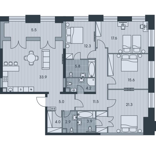 5-комнатная квартира без отделки, 143.5 м2, 34 этаж, сдача 3 квартал 2025 г., ЖК EVER, корпус 4 - объявление 2331764 - фото №1