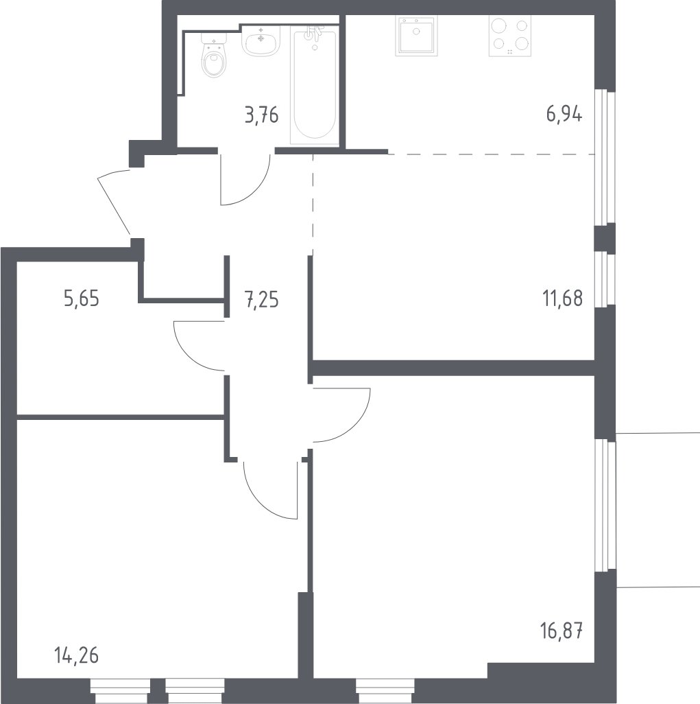 3-комнатная квартира с полной отделкой, 66.41 м2, 11 этаж, сдача 1 квартал 2025 г., ЖК Остафьево, корпус 17 - объявление 2000912 - фото №1