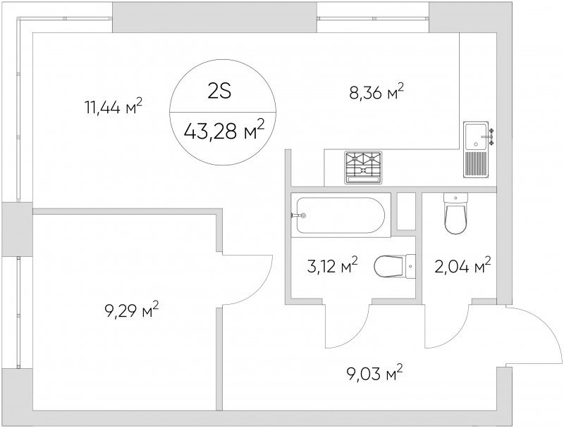 2-комнатные апартаменты с частичной отделкой, 43.28 м2, 2 этаж, сдача 1 квартал 2024 г., ЖК N'ICE LOFT, корпус 5 - объявление 1754586 - фото №1