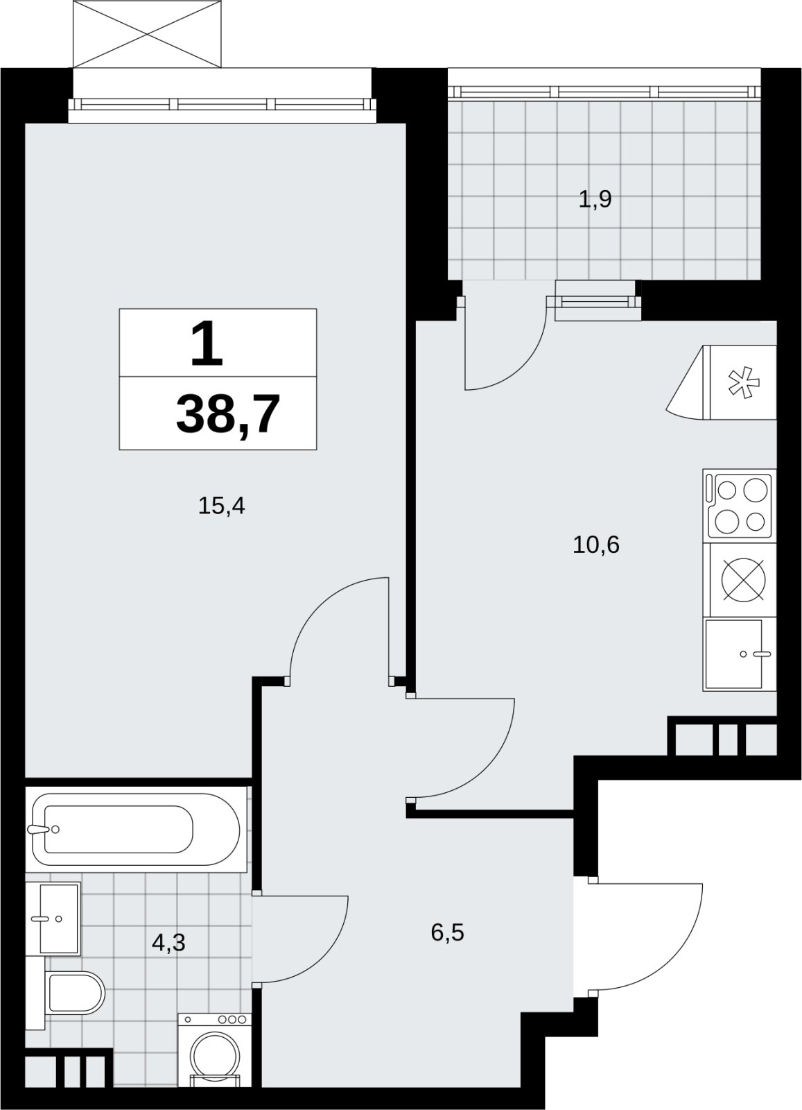 1-комнатная квартира без отделки, 38.7 м2, 4 этаж, сдача 4 квартал 2026 г., ЖК Скандинавия, корпус 2.18.1.3 - объявление 2350762 - фото №1
