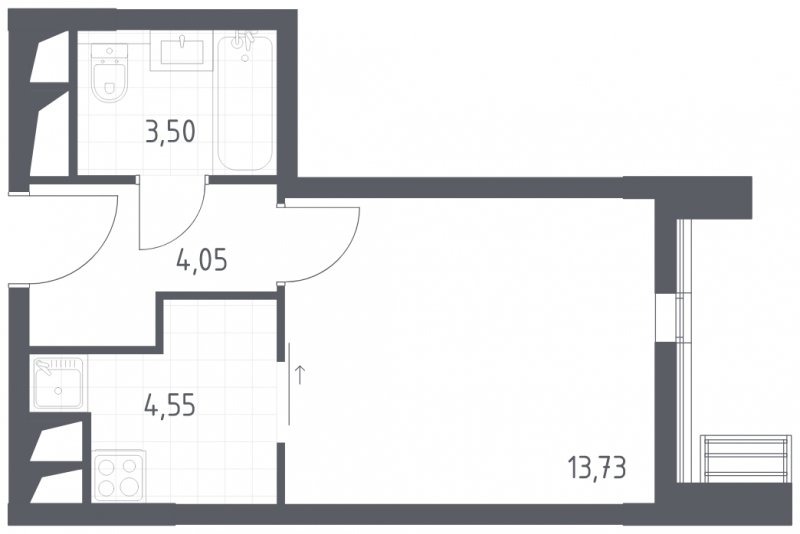 1-комнатная квартира с полной отделкой, 25.83 м2, 25 этаж, сдача 2 квартал 2023 г., ЖК Квартал Спутник, корпус 13 - объявление 1482023 - фото №1