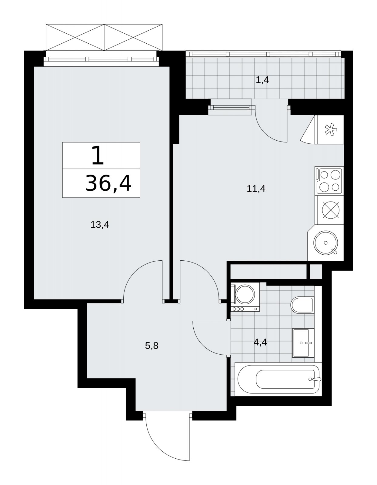 1-комнатная квартира с частичной отделкой, 36.4 м2, 13 этаж, сдача 2 квартал 2026 г., ЖК Прокшино, корпус 11.2.3 - объявление 2270548 - фото №1