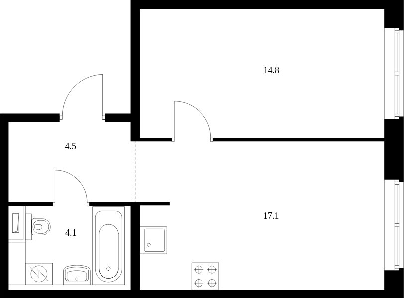 1-комнатная квартира с полной отделкой, 40.3 м2, 1 этаж, сдача 2 квартал 2023 г., ЖК Мещерский лес, корпус 8.1 - объявление 1983559 - фото №1