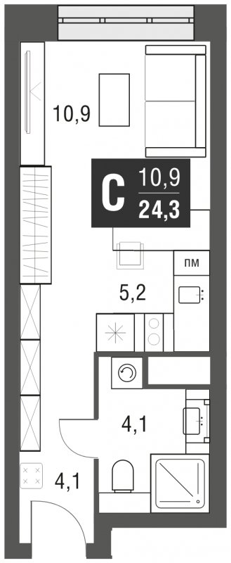 Студия с полной отделкой, 24.3 м2, 10 этаж, сдача 2 квартал 2024 г., ЖК AFI Tower, корпус 1 - объявление 1930893 - фото №1