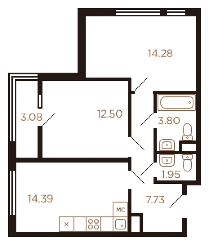 2-комнатная квартира без отделки, 57 м2, 6 этаж, сдача 4 квартал 2022 г., ЖК Миниполис Рафинад, корпус 8 - объявление 1463962 - фото №1
