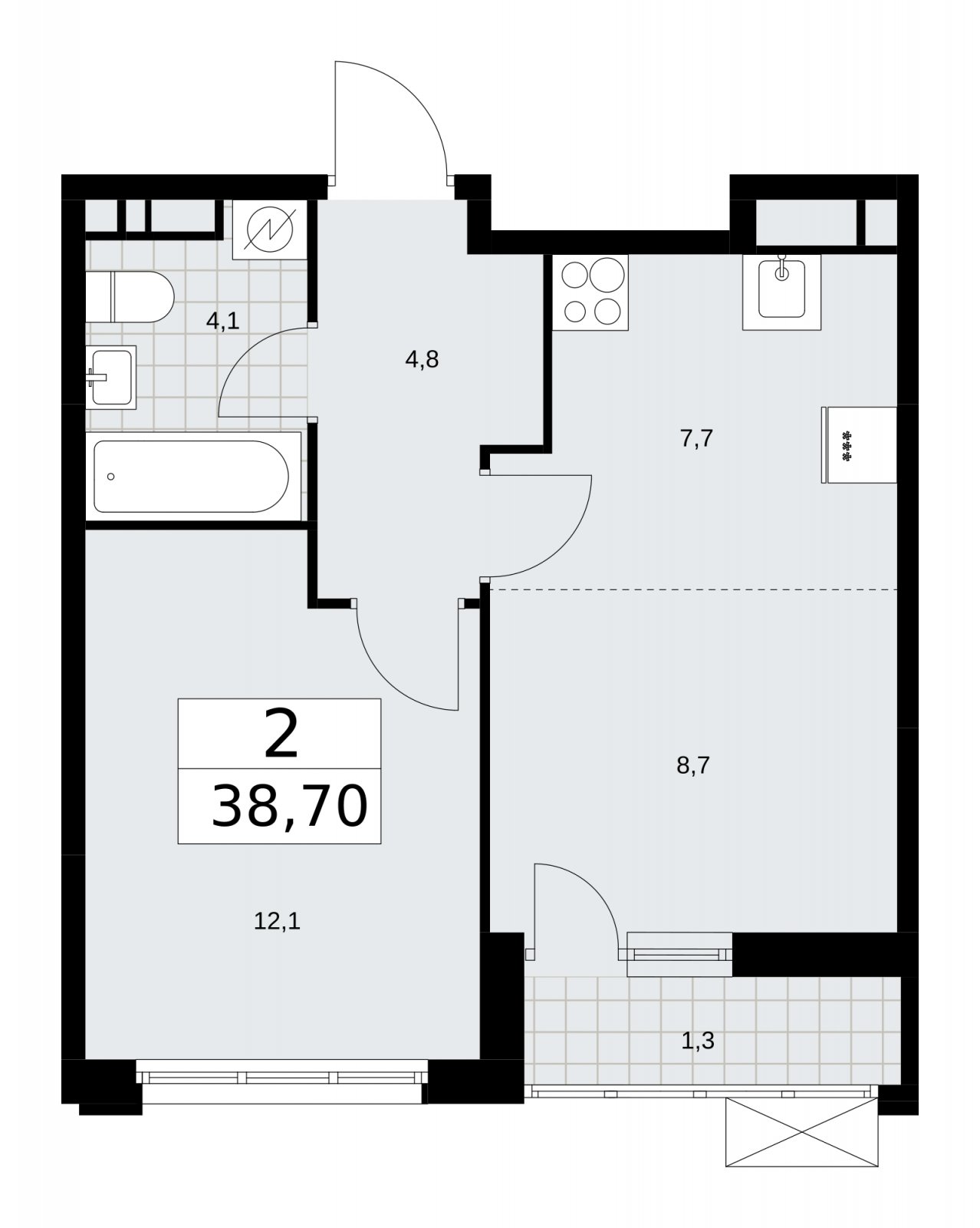 2-комнатная квартира (евро) без отделки, 38.7 м2, 12 этаж, сдача 3 квартал 2025 г., ЖК Скандинавия, корпус 28.1 - объявление 2201838 - фото №1