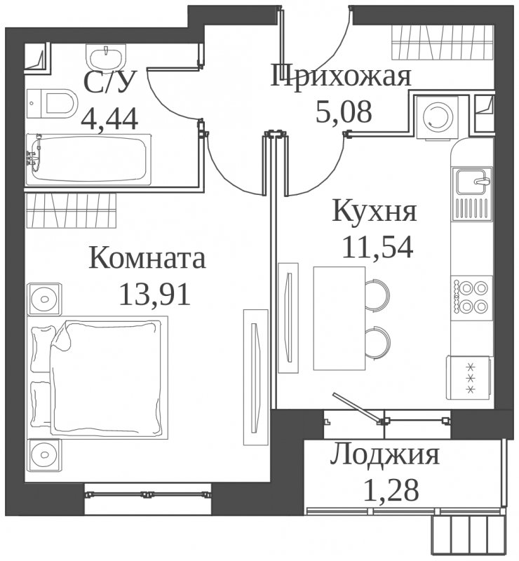 1-комнатная квартира с частичной отделкой, 36.25 м2, 2 этаж, сдача 2 квартал 2023 г., ЖК Аквилон Митино, корпус 4 - объявление 1745838 - фото №1