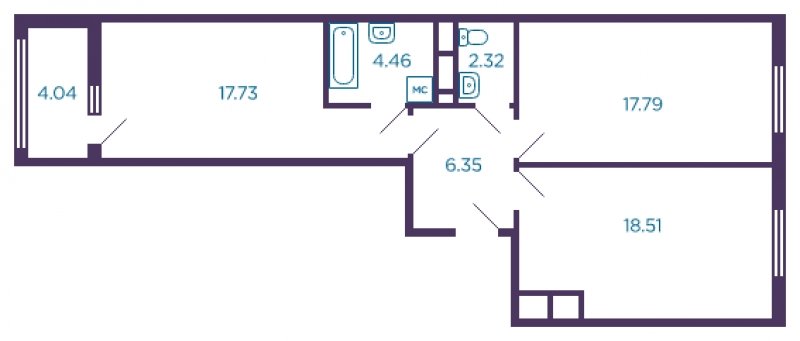 2-комнатная квартира без отделки, 69.18 м2, 5 этаж, сдача 4 квартал 2022 г., ЖК Миниполис Дивное, корпус 3 - объявление 1575823 - фото №1