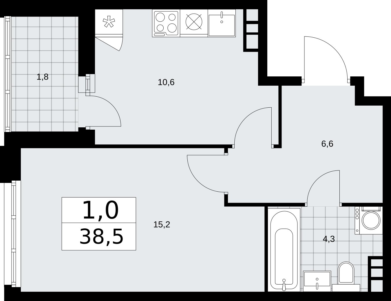 1-комнатная квартира с частичной отделкой, 38.5 м2, 4 этаж, сдача 2 квартал 2026 г., ЖК Дзен-кварталы, корпус 3.3 - объявление 2400241 - фото №1