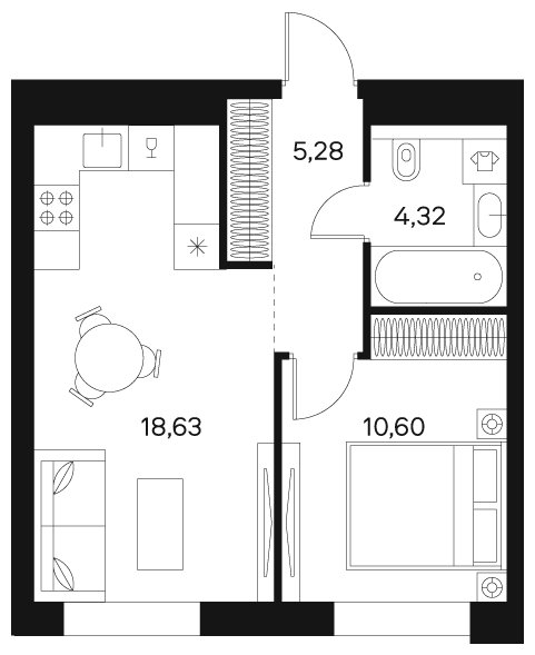 1-комнатная квартира без отделки, 38.83 м2, 8 этаж, сдача 4 квартал 2024 г., ЖК FØRST, корпус 2 - объявление 1942937 - фото №1