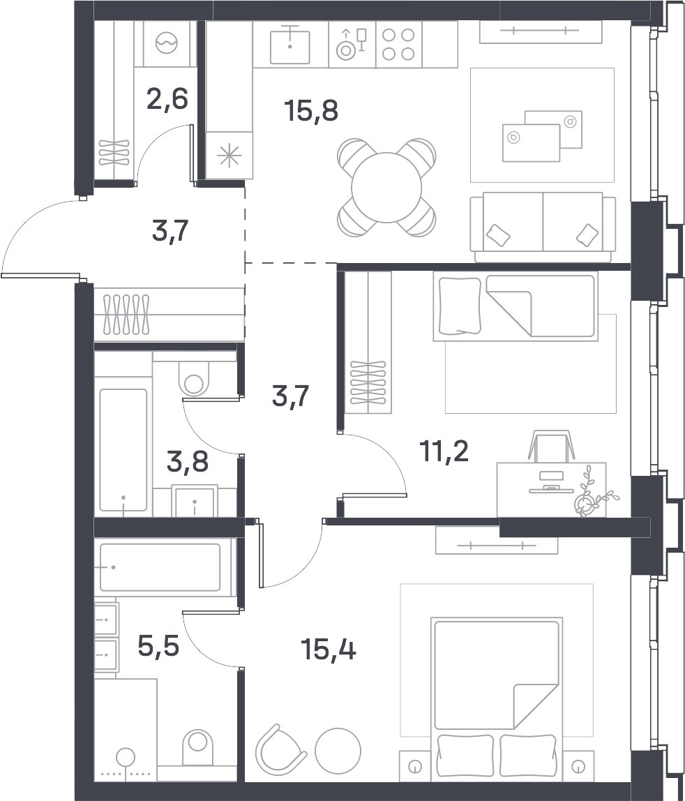 2-комнатная квартира 61.7 м2, 7 этаж, сдача 4 квартал 2025 г., ЖК Portland, корпус 4 - объявление 2310458 - фото №1