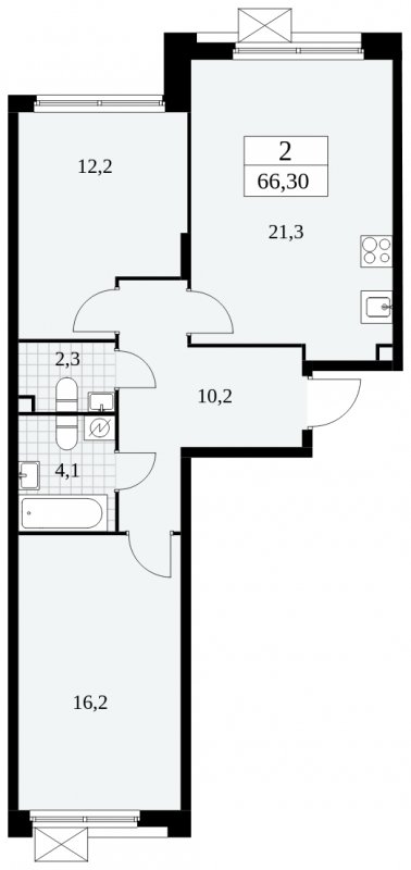 2-комнатная квартира без отделки, 66.3 м2, 2 этаж, сдача 4 квартал 2024 г., ЖК Скандинавия, корпус 2.27.3 - объявление 1840557 - фото №1