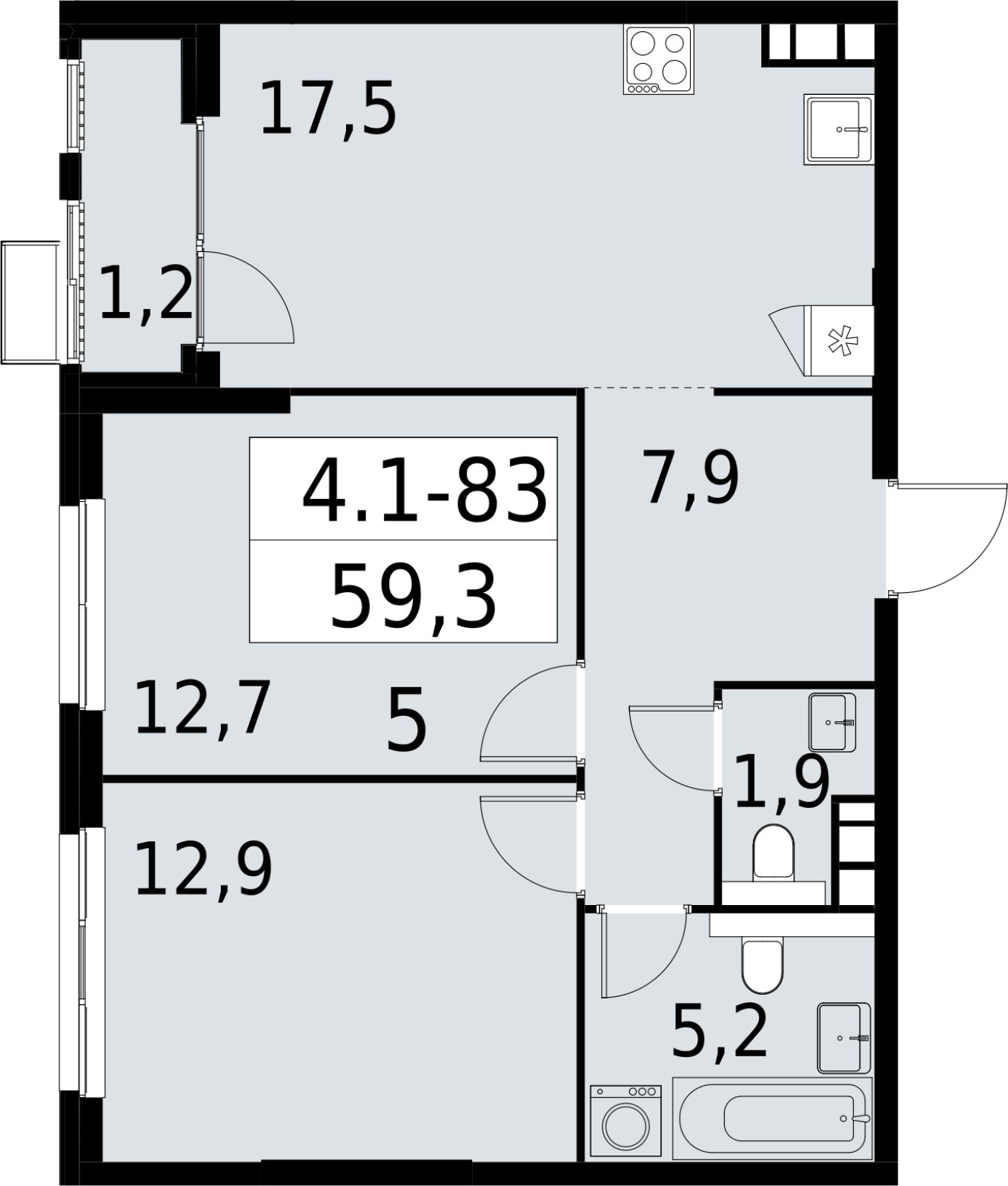 2-комнатная квартира с полной отделкой, 59.3 м2, 15 этаж, сдача 2 квартал 2027 г., ЖК Южные сады, корпус 4.1.1 - объявление 2392624 - фото №1