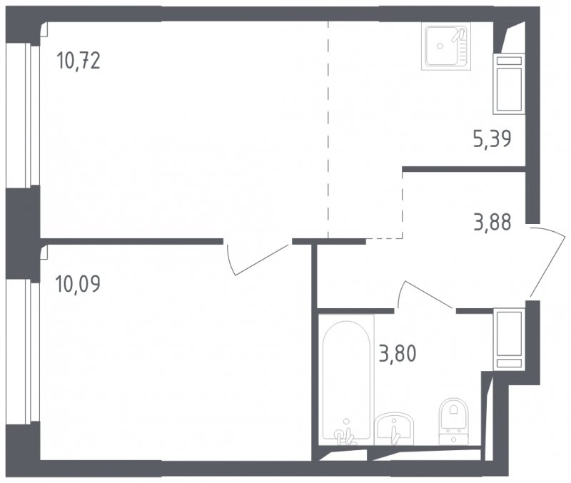 2-комнатная квартира с полной отделкой, 33.88 м2, 17 этаж, сдача 3 квартал 2024 г., ЖК Томилино Парк, корпус 5.2 - объявление 1823176 - фото №1