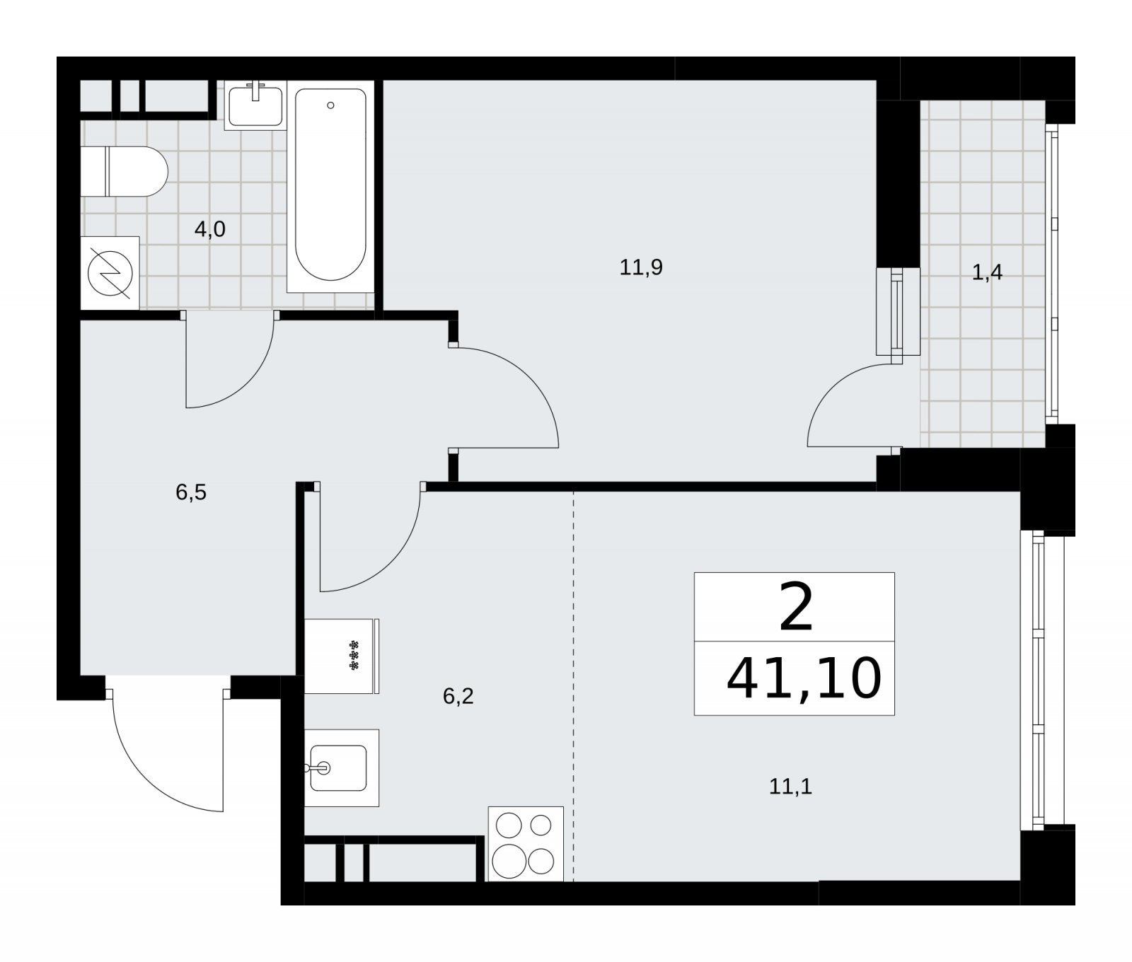 2-комнатная квартира (евро) с частичной отделкой, 41.1 м2, 13 этаж, сдача 4 квартал 2025 г., ЖК Скандинавия, корпус 28.3 - объявление 2202537 - фото №1