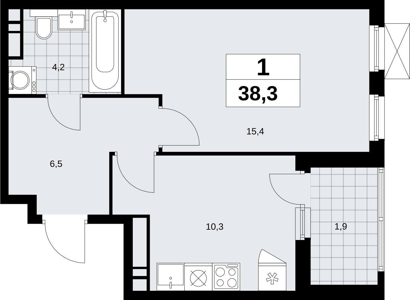 1-комнатная квартира без отделки, 38.3 м2, 14 этаж, сдача 4 квартал 2026 г., ЖК Скандинавия, корпус 2.18.1.2 - объявление 2350732 - фото №1