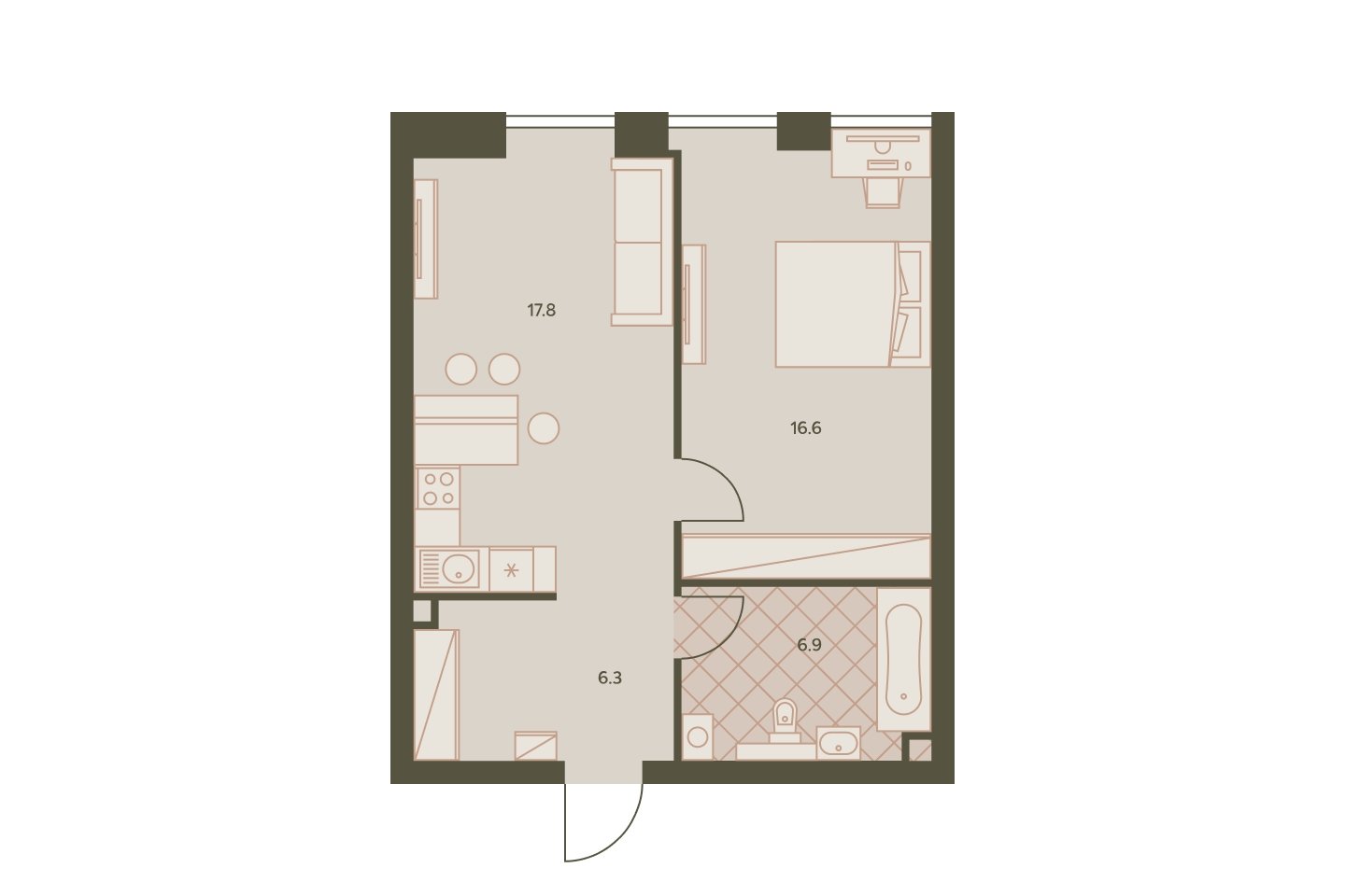 2-комнатная квартира с частичной отделкой, 47.6 м2, 22 этаж, сдача 4 квартал 2023 г., ЖК Eniteo, корпус 2 - объявление 2281073 - фото №1