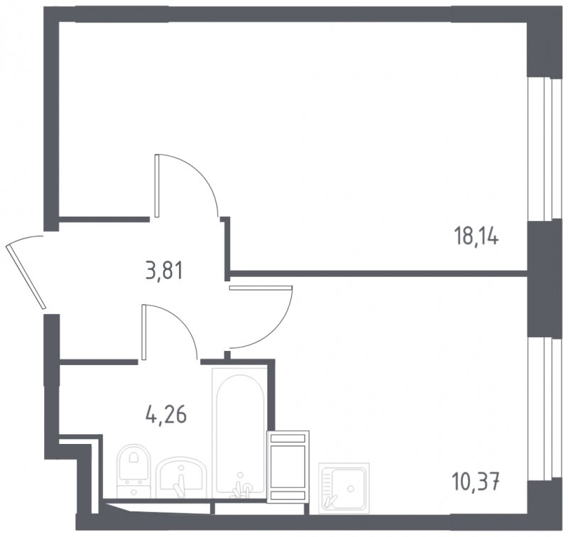1-комнатная квартира с полной отделкой, 36.58 м2, 3 этаж, сдача 4 квартал 2023 г., ЖК Алхимово, корпус 7 - объявление 2104189 - фото №1