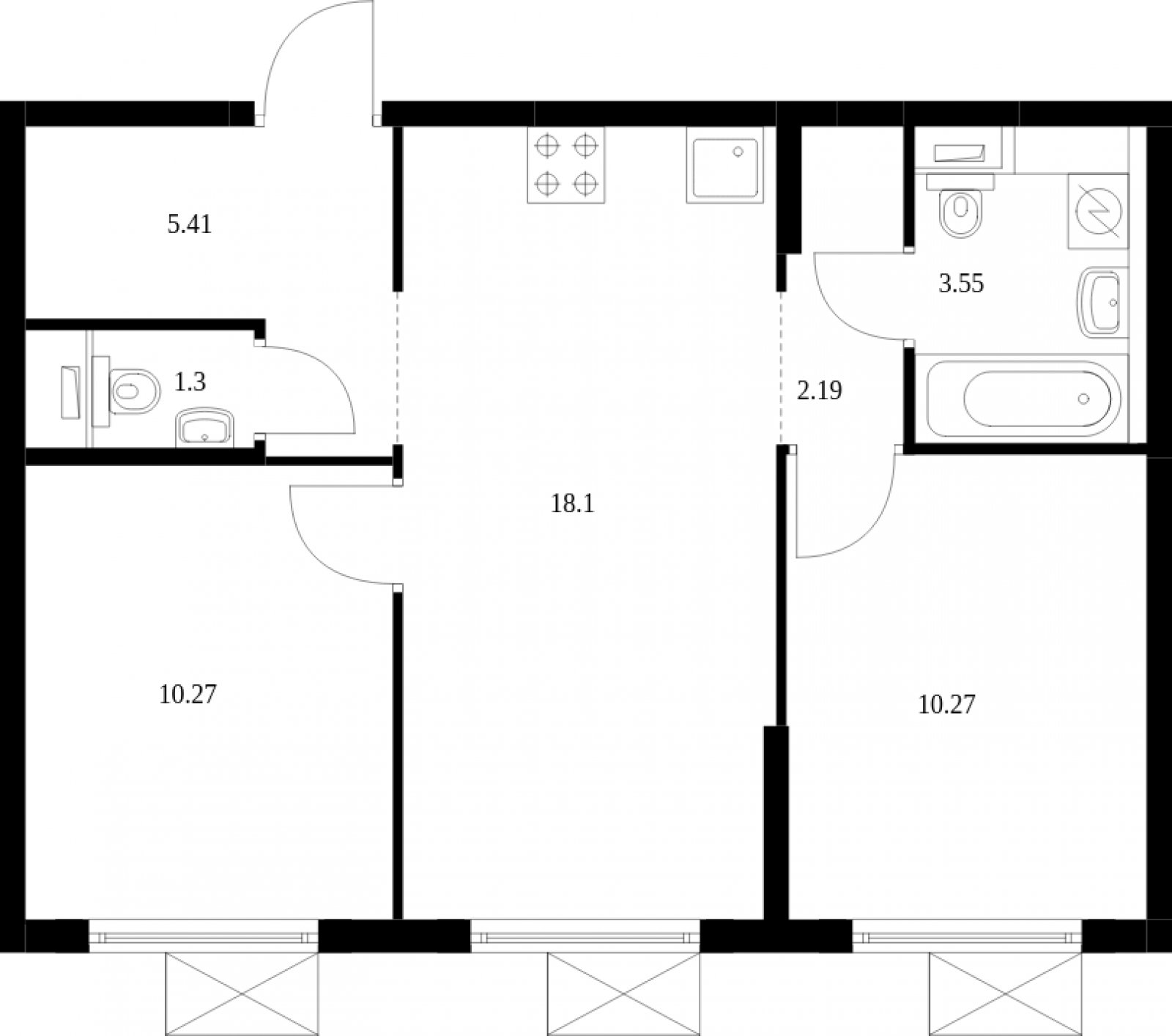 2-комнатная квартира с полной отделкой, 51.09 м2, 3 этаж, сдача 2 квартал 2025 г., ЖК Середневский лес, корпус 4.1 - объявление 2091411 - фото №1