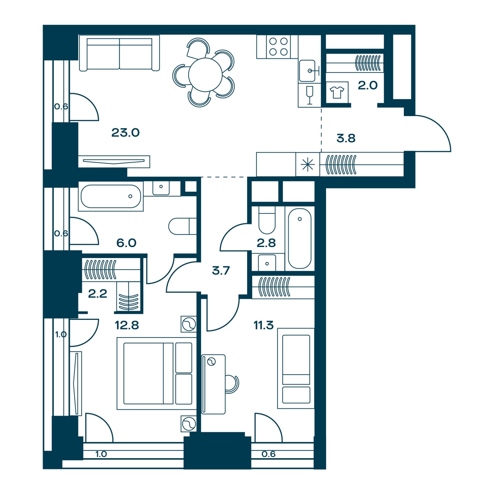 2-комнатная квартира с частичной отделкой, 68.8 м2, 9 этаж, сдача 4 квартал 2026 г., ЖК SOUL, корпус 2 - объявление 2329874 - фото №1