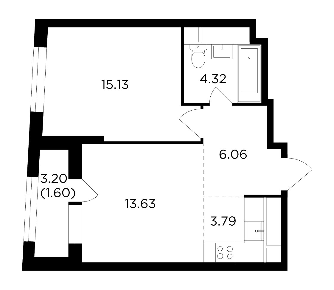 2-комнатная квартира без отделки, 44.53 м2, 24 этаж, дом сдан, ЖК КутузовGRAD 2, корпус 4 - объявление 2173493 - фото №1