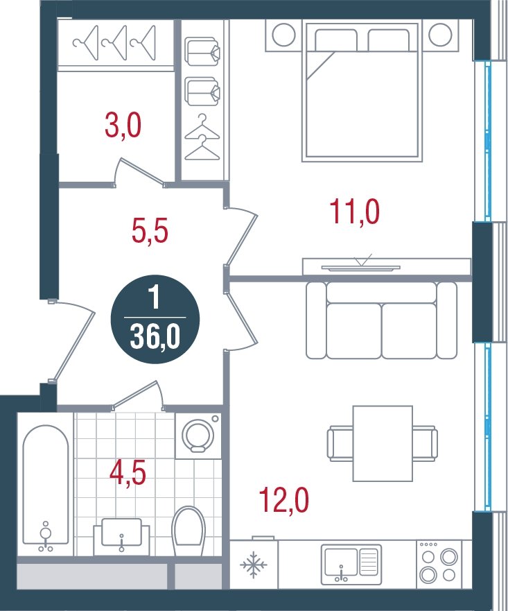 1-комнатная квартира без отделки, 36 м2, 32 этаж, дом сдан, ЖК РУСИЧ Новые Котельники, корпус 4 - объявление 2433462 - фото №1