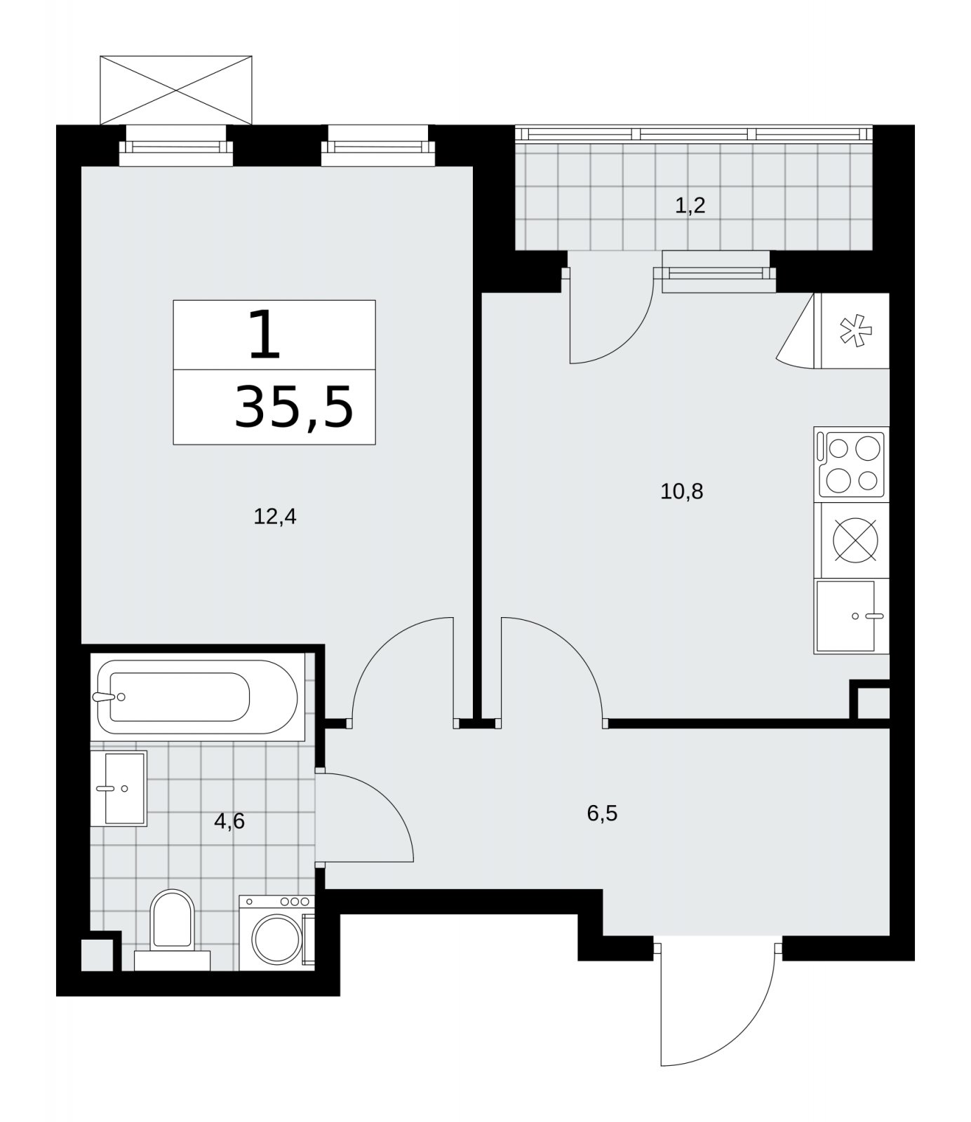 1-комнатная квартира с частичной отделкой, 35.5 м2, 2 этаж, сдача 1 квартал 2026 г., ЖК Прокшино, корпус 11.1.1 - объявление 2257167 - фото №1