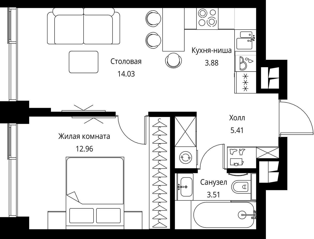 1-комнатная квартира с частичной отделкой, 39.8 м2, 34 этаж, сдача 3 квартал 2026 г., ЖК City Bay, корпус North Ocean 7 - объявление 2277709 - фото №1