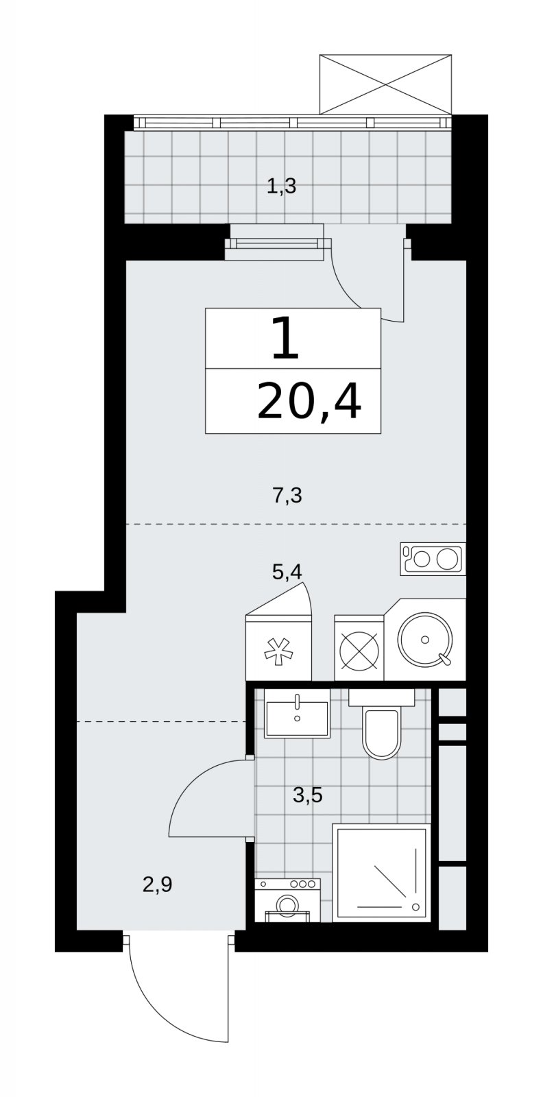 Студия с частичной отделкой, 20.4 м2, 12 этаж, сдача 1 квартал 2026 г., ЖК Прокшино, корпус 11.1.1 - объявление 2257164 - фото №1