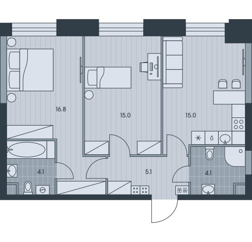 3-комнатная квартира без отделки, 60.1 м2, 31 этаж, сдача 3 квартал 2025 г., ЖК EVER, корпус 5 - объявление 2407951 - фото №1