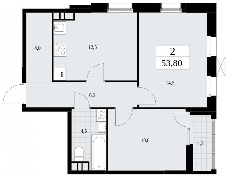 2-комнатная квартира с частичной отделкой, 53.8 м2, 7 этаж, сдача 3 квартал 2025 г., ЖК Дзен-кварталы, корпус 2.1 - объявление 1932192 - фото №1