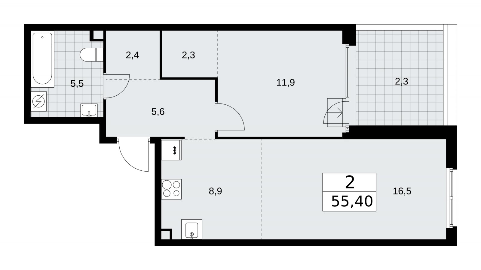 2-комнатная квартира (евро) с частичной отделкой, 55.4 м2, 2 этаж, сдача 1 квартал 2026 г., ЖК Дом на Зорге, корпус 25 - объявление 2220978 - фото №1