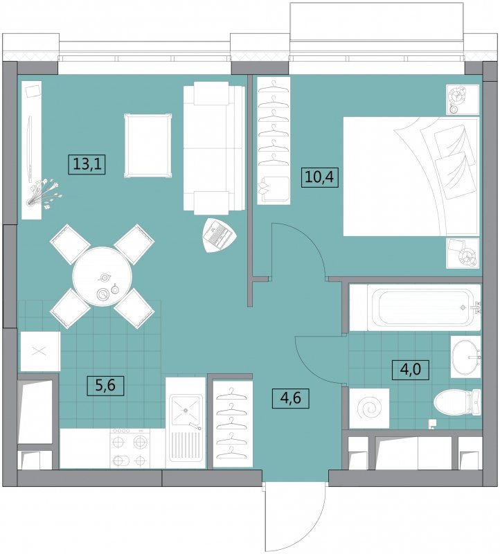 2-комнатная квартира (евро) без отделки, 37.74 м2, 5 этаж, сдача 2 квартал 2022 г., ЖК Вестердам, корпус 3 - объявление 1541042 - фото №1