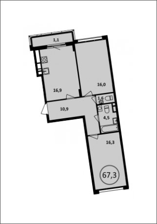 2-комнатная квартира без отделки, 67.3 м2, 13 этаж, сдача 4 квартал 2022 г., ЖК Испанские кварталы, корпус 5.2 - объявление 1409380 - фото №1