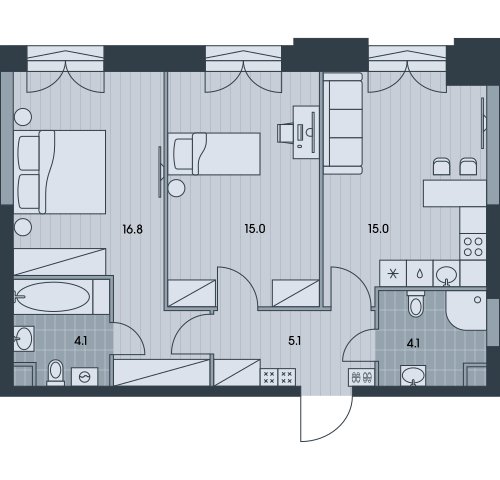 3-комнатная квартира без отделки, 60.1 м2, 4 этаж, сдача 3 квартал 2025 г., ЖК EVER, корпус 5 - объявление 2397956 - фото №1